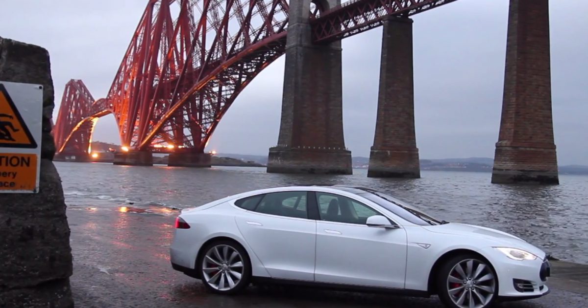 Tesla Model S P85 At Forth Bridge In Scotland